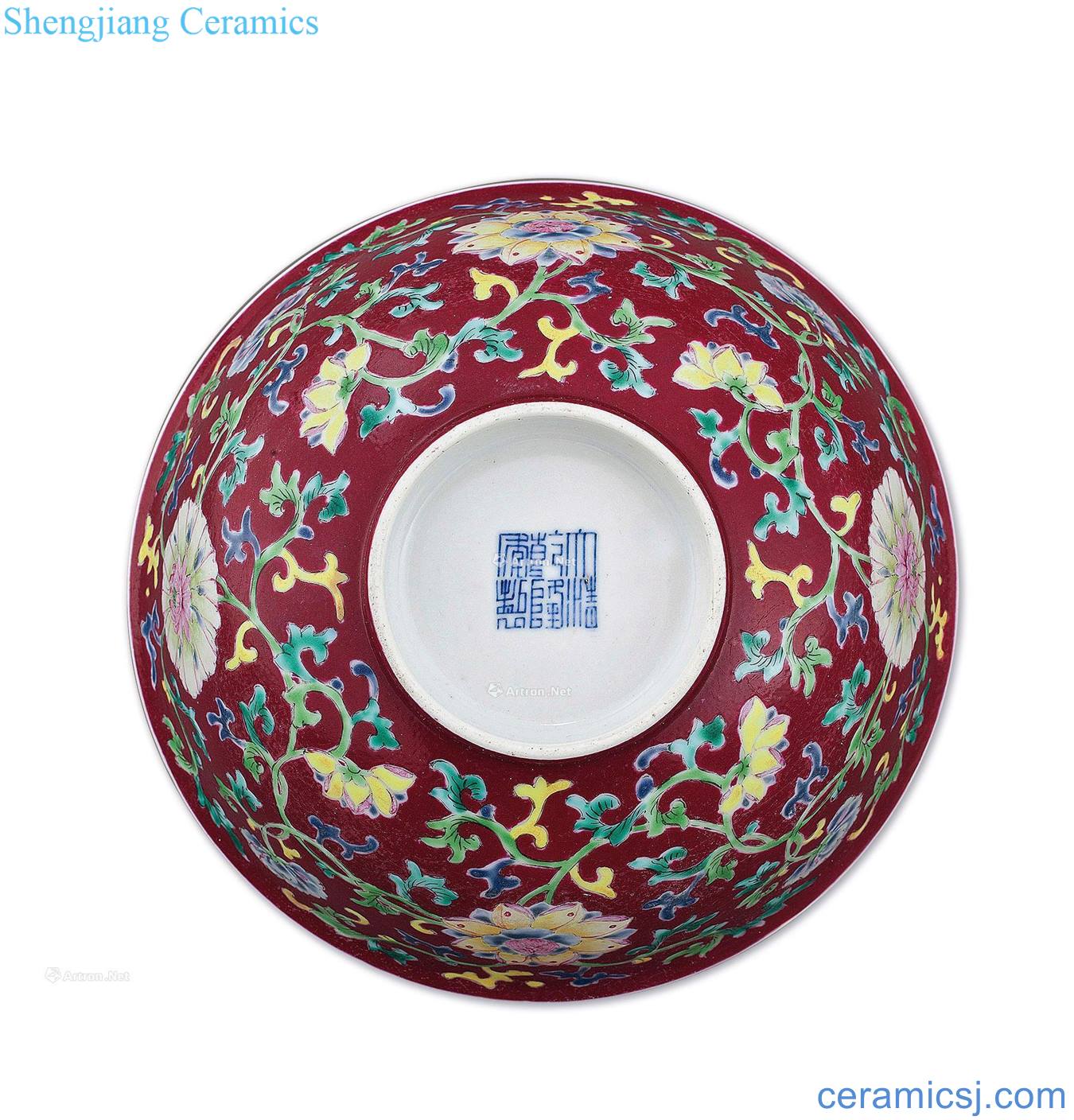 To the qing qianlong coral red colors lotus flower grain big bowl