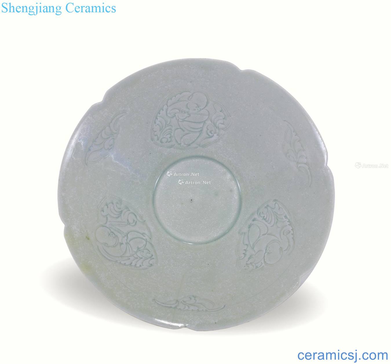 Song dynasty shadow blue glaze carved dolls grain six kwai mouth big bowl