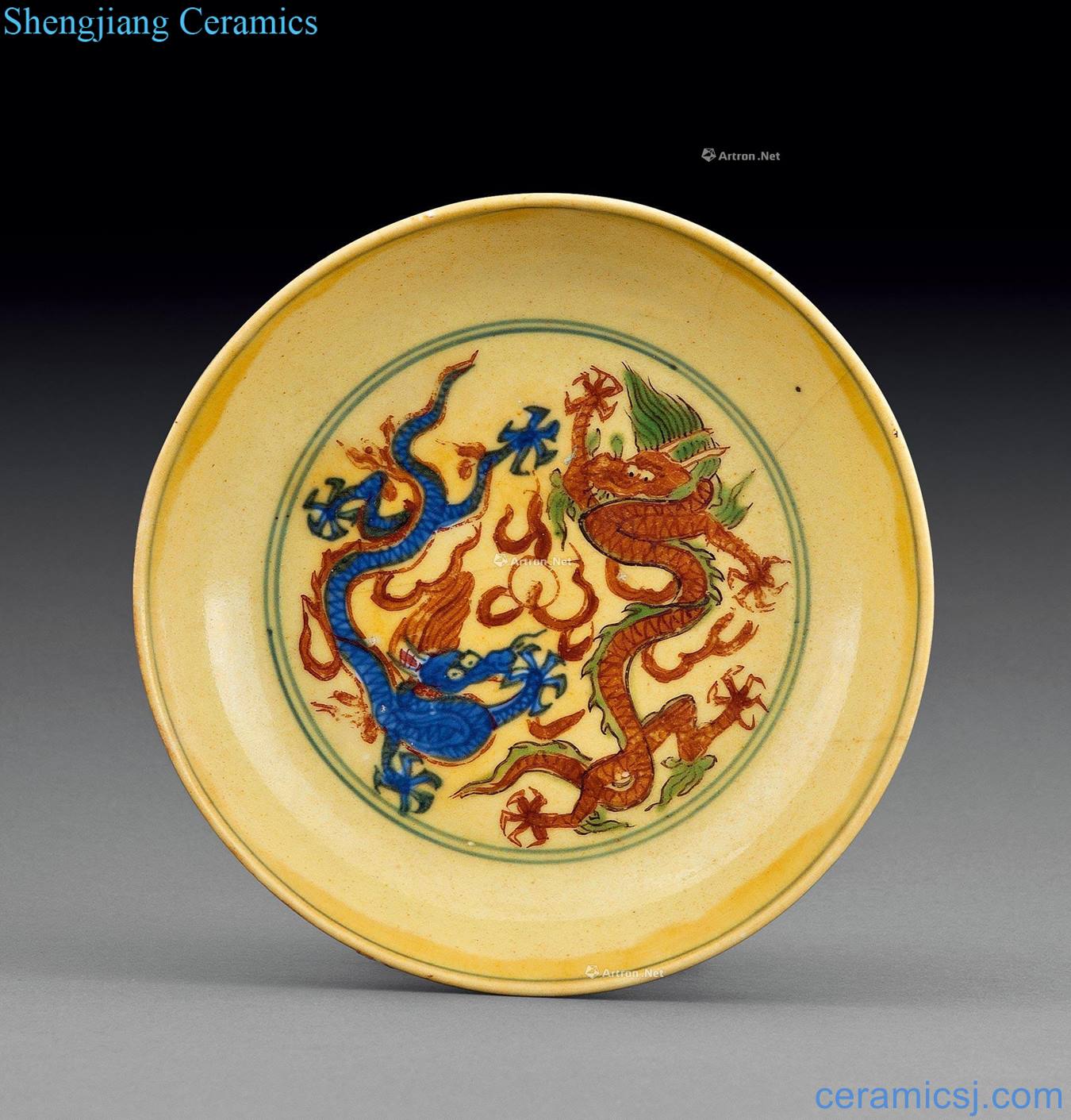 Ming wanli Yellow to blue vitriol red tray