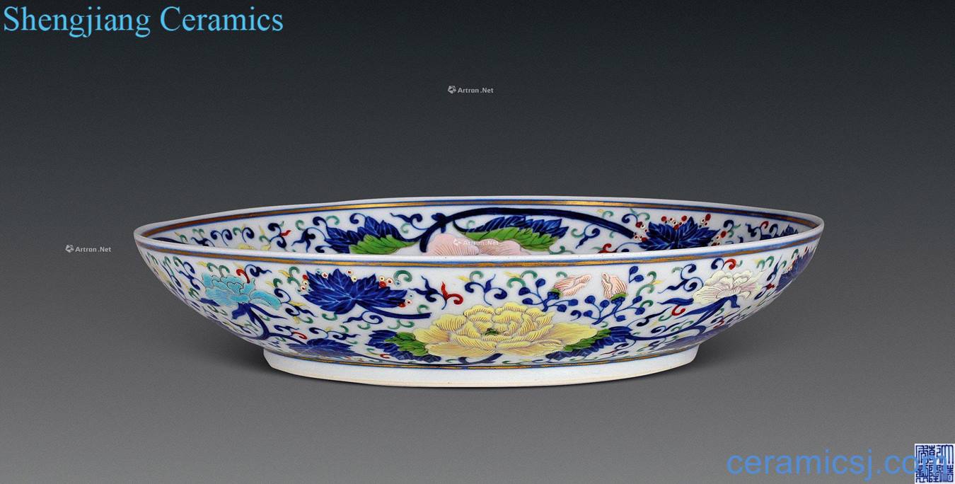 Blue and white color bucket qing qianlong peony plate