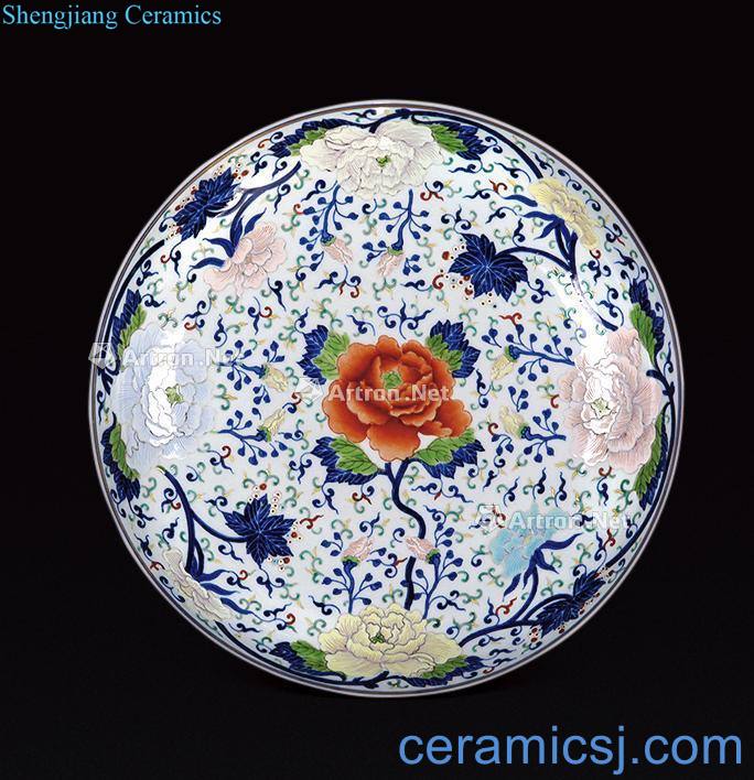 Blue and white color bucket qing qianlong peony plate