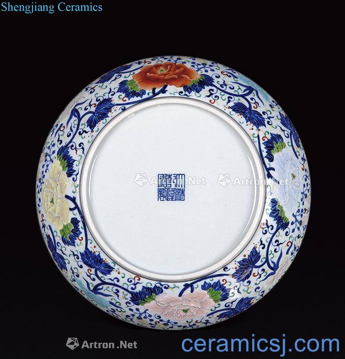 Blue and white color bucket qing qianlong peony plate