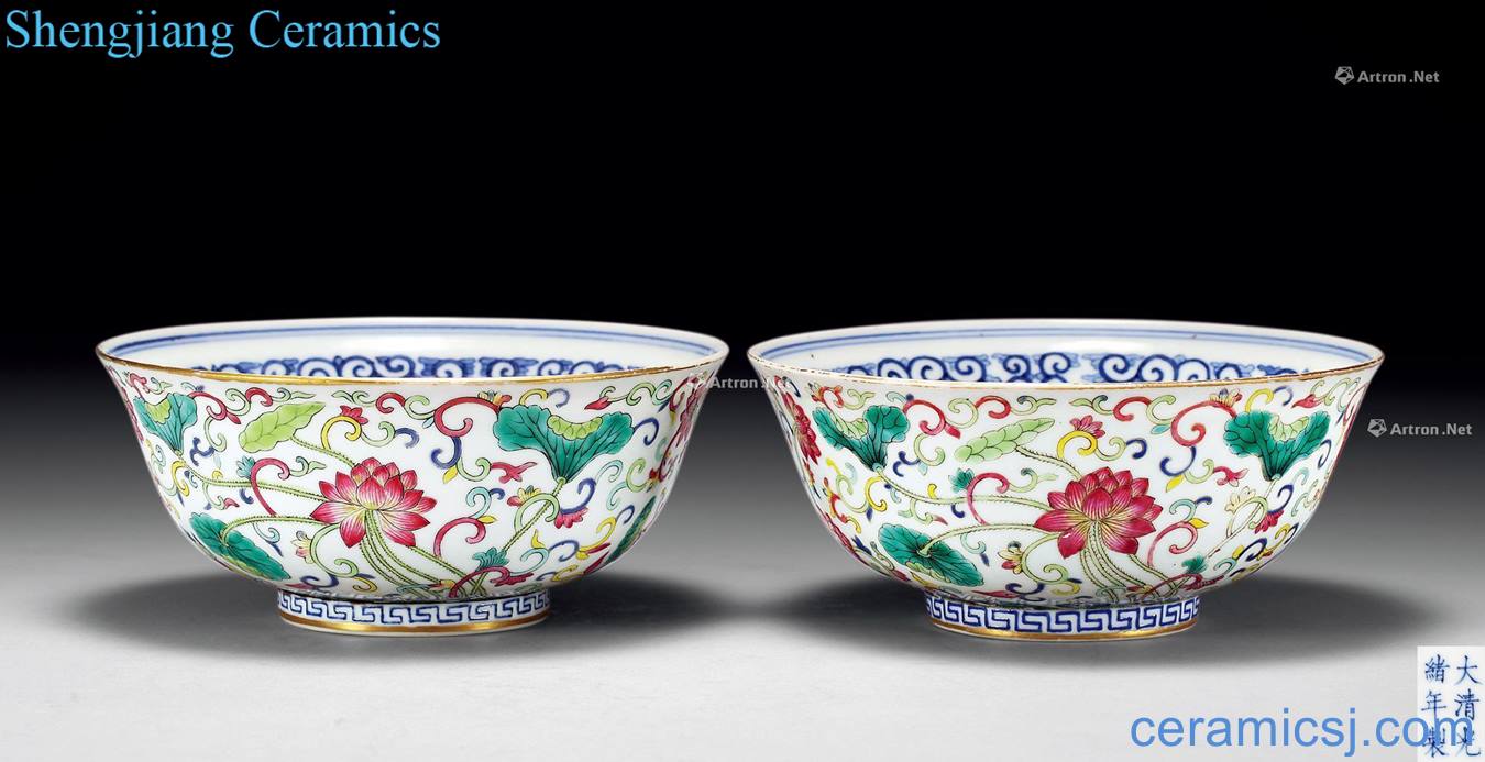 Qing guangxu Blue and white enamel lotus lotus bowl (2)