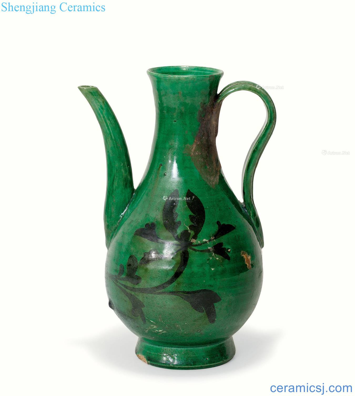 jin Tangyan valley green glazed black flower ewer