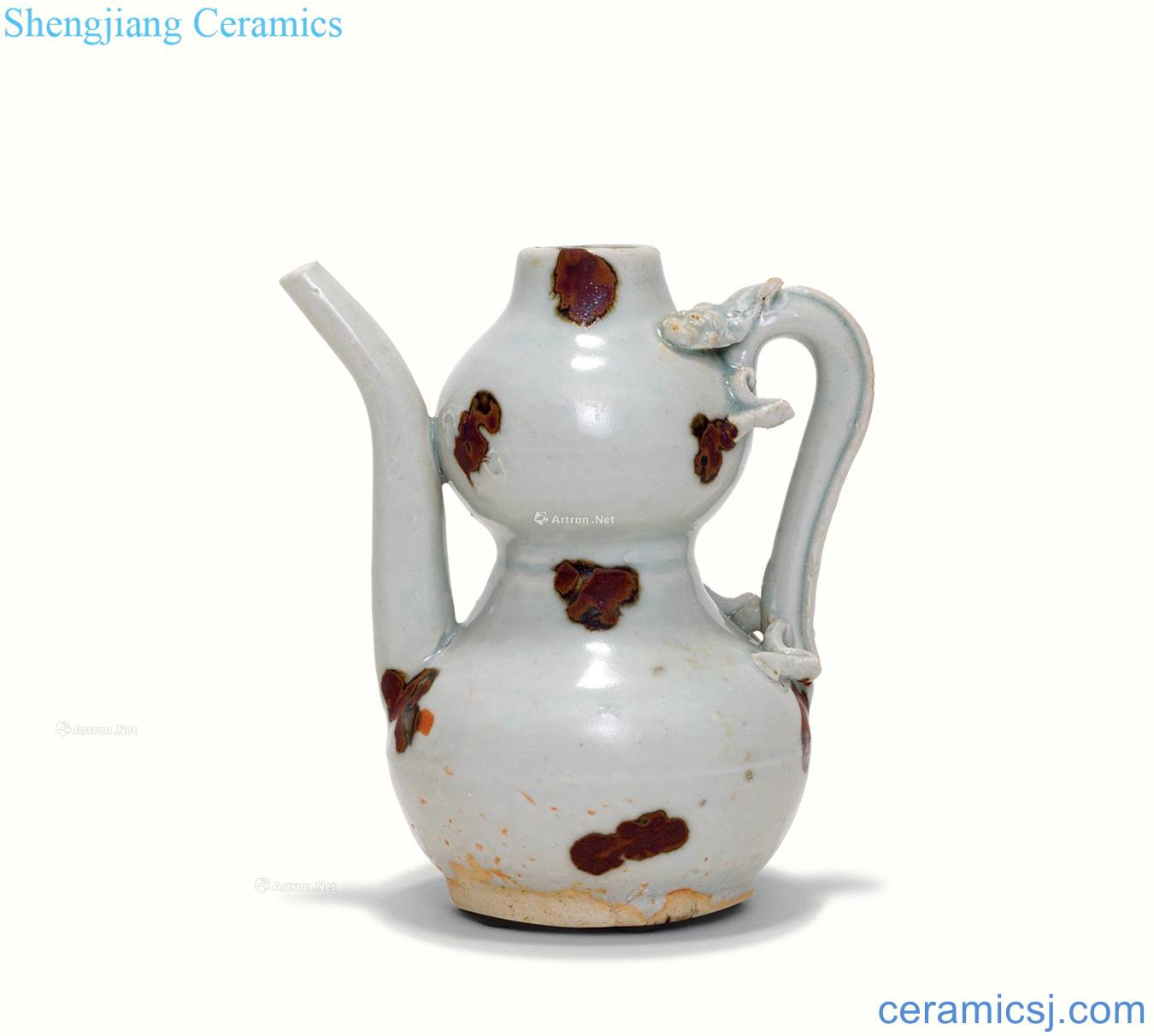 Yuan dynasty egg white glaze stipple gourd shape pot