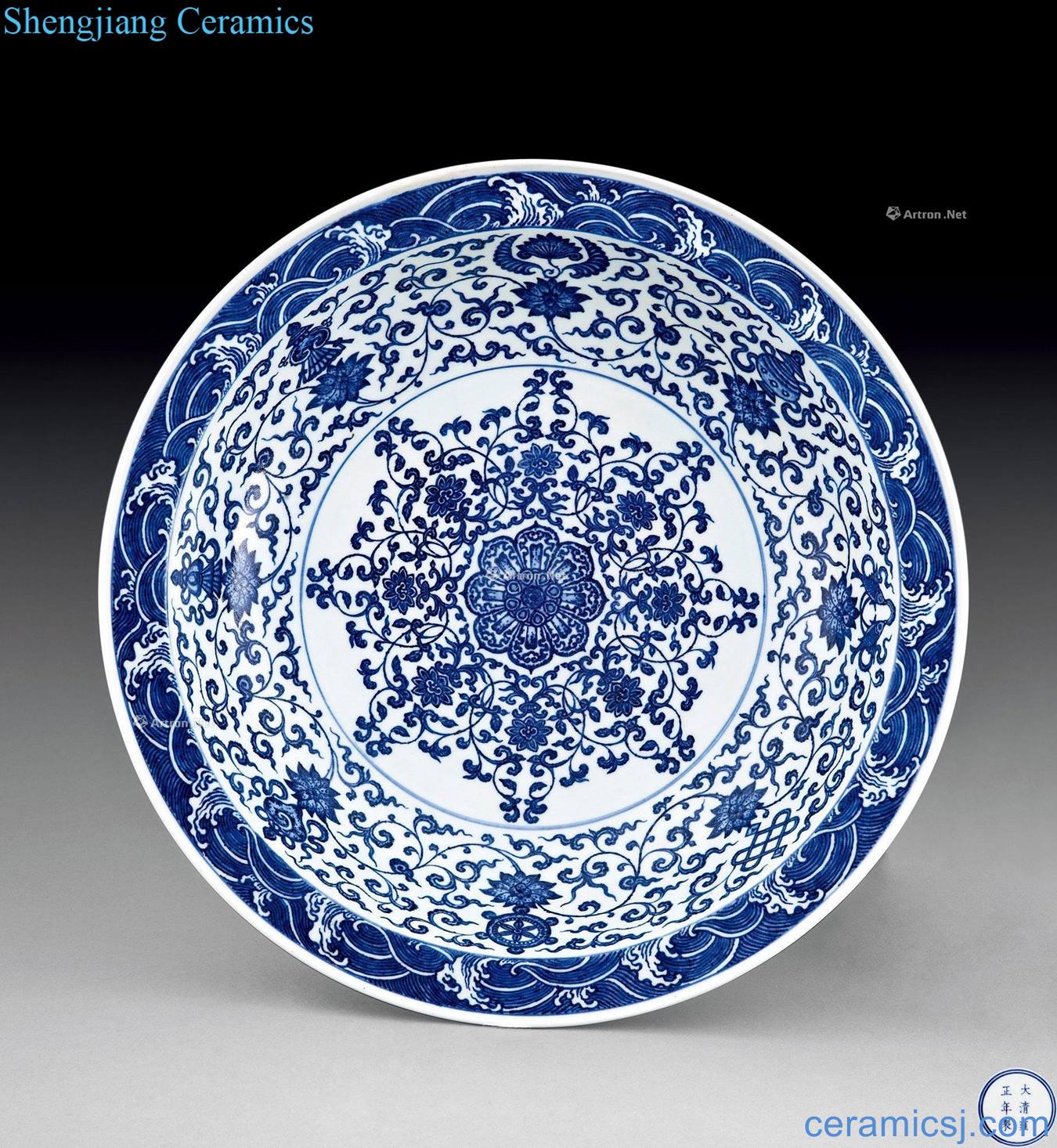 Qing yongzheng Blue and white tie up lotus flower sweet grain market