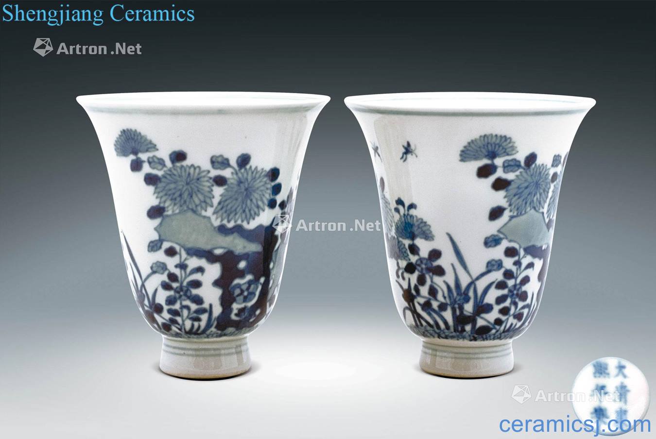Blue and white flower grain small cup of the reign of emperor kangxi (a)