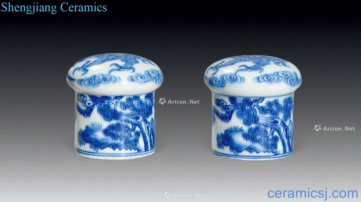 Qing dynasty blue and white dragon shaft head (a)