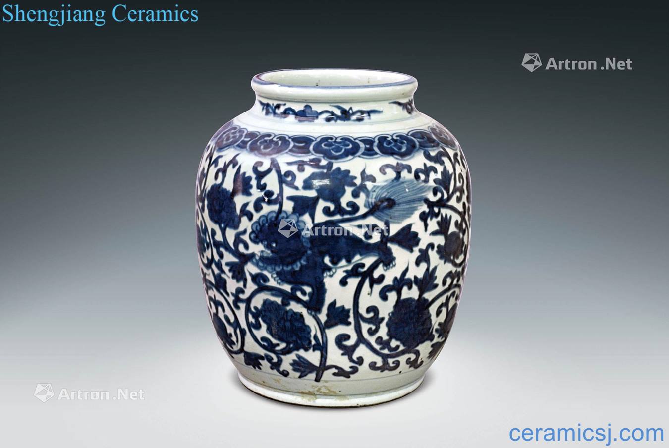 qing Blue and white branches benevolent grain tank