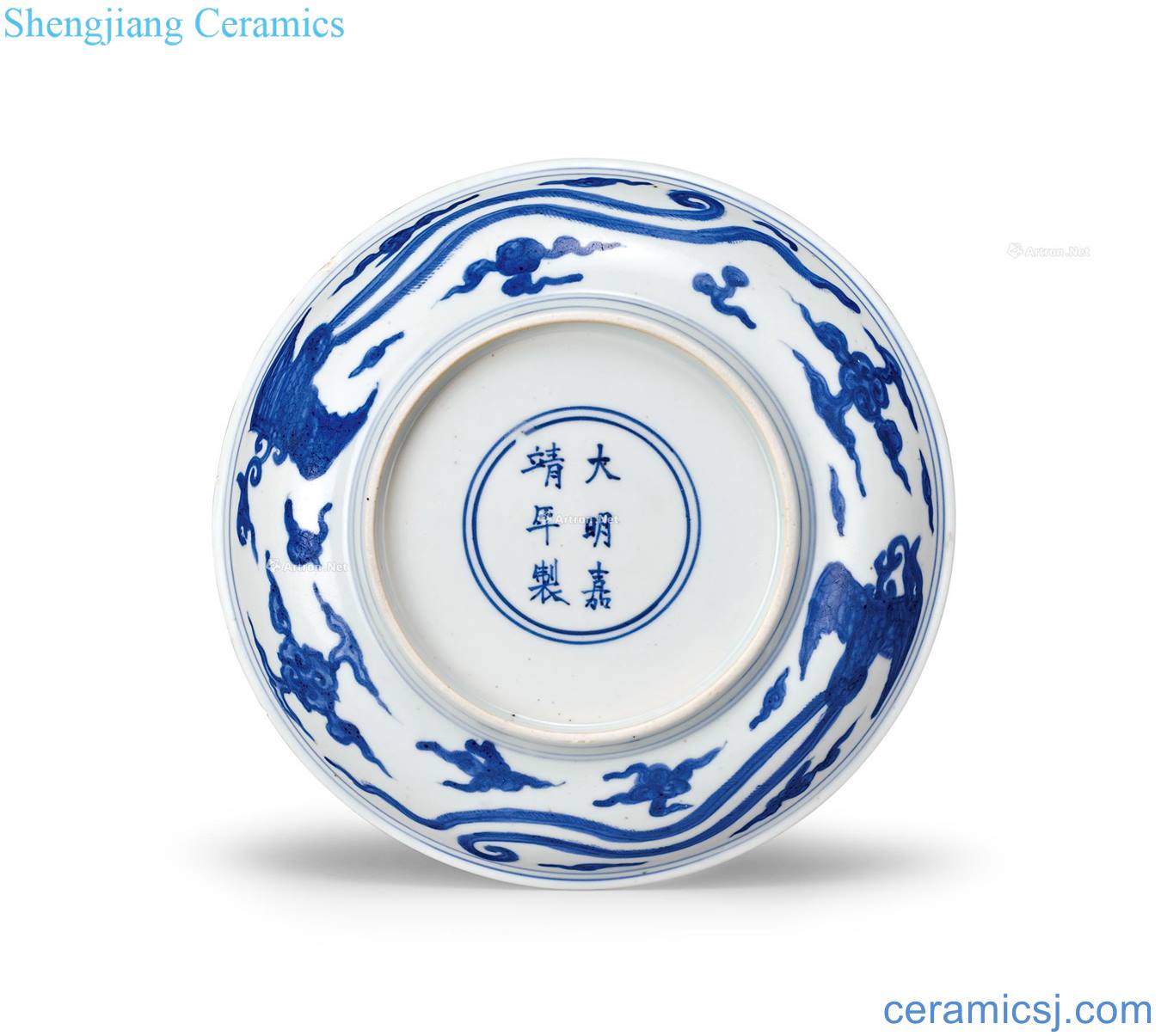 Ming jiajing Blue and white double phoenix xiangyun tray