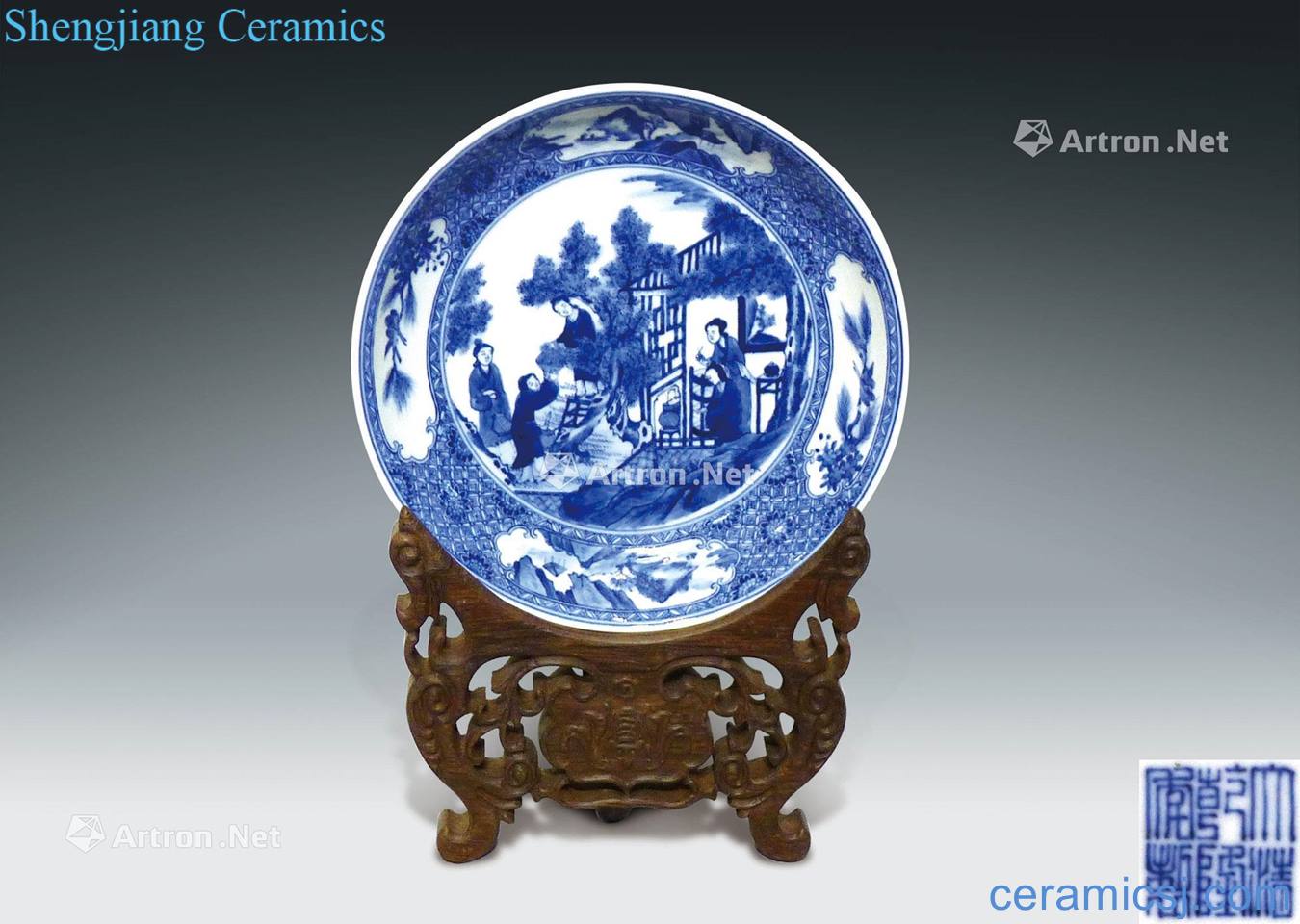 Qing qianlong character landscape tray