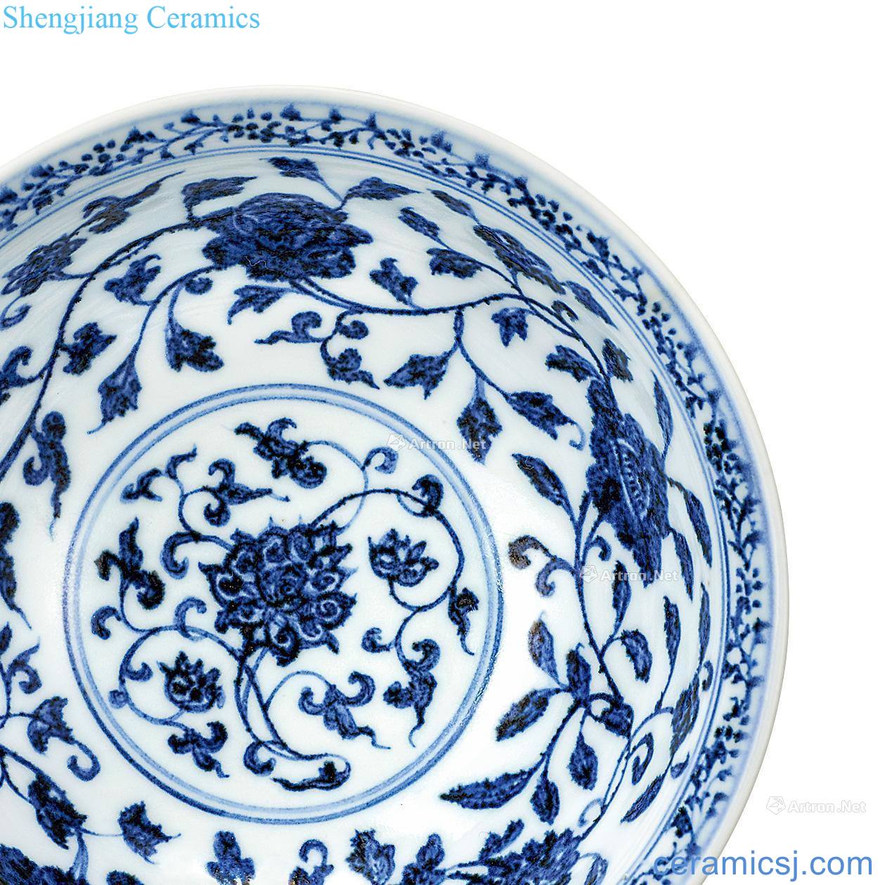 Ming yongle Blue and white lotus flower green-splashed bowls