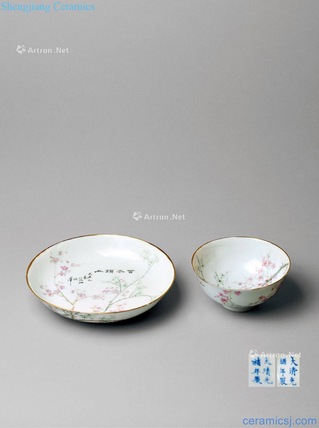 Qing guangxu MiaoQuanSun Pastel flowers grain dishes two things (group a)