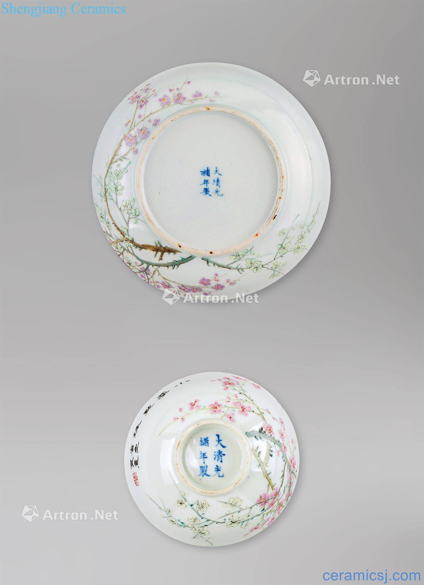 Qing guangxu MiaoQuanSun Pastel flowers grain dishes two things (group a)