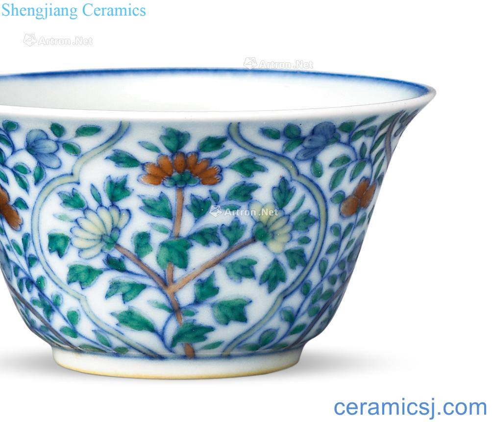 Qing qianlong bucket color flower grain cup (a)