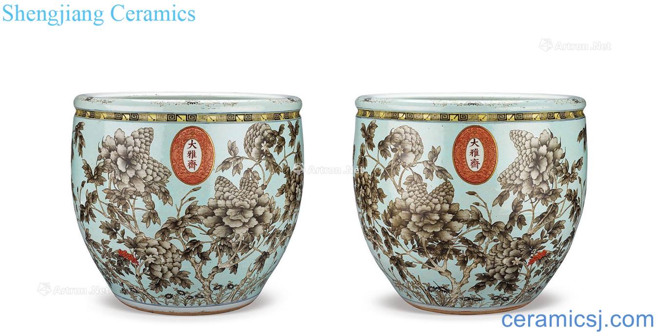 Qing jedaiah lent money to hoard of green color ink peony grains cylinder (a)