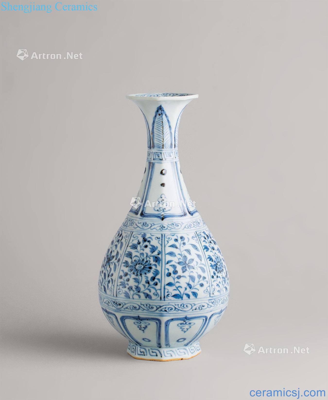 The yuan dynasty Blue and white eight arrises okho spring bottle