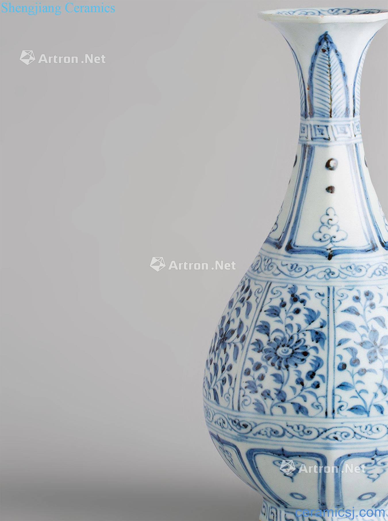 The yuan dynasty Blue and white eight arrises okho spring bottle