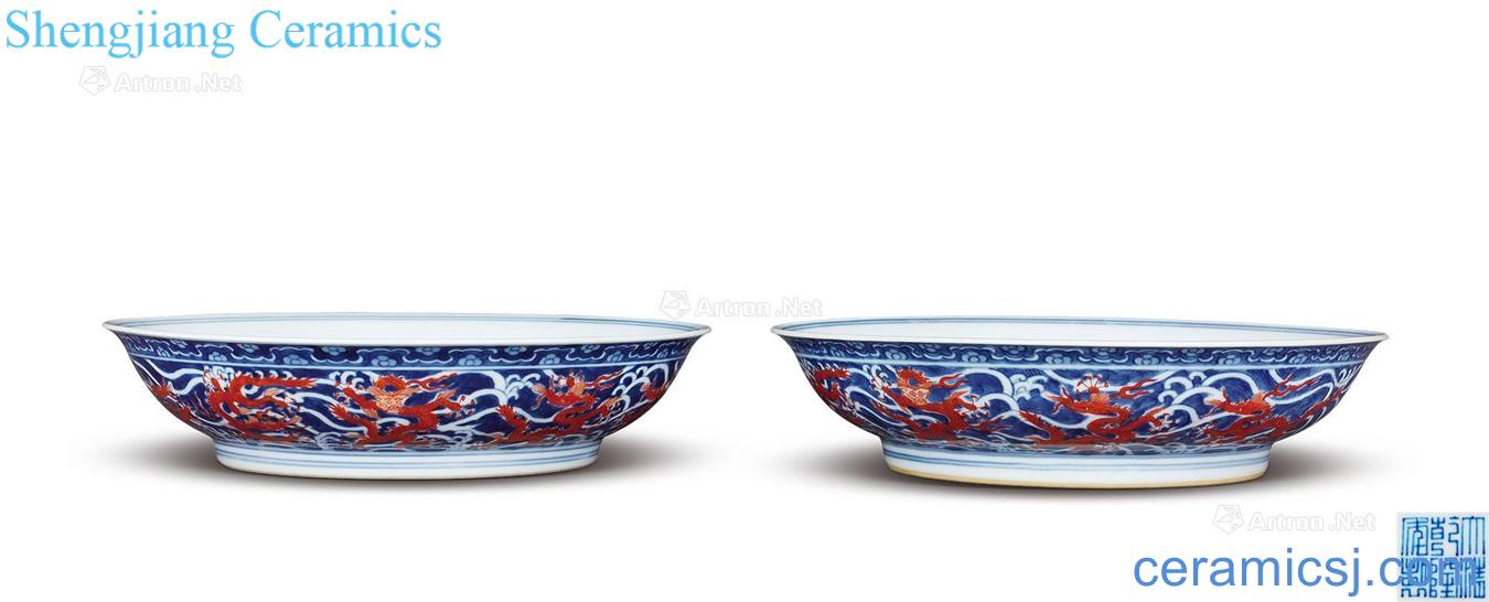 Qing qianlong vanadium blue sea red tray (a)