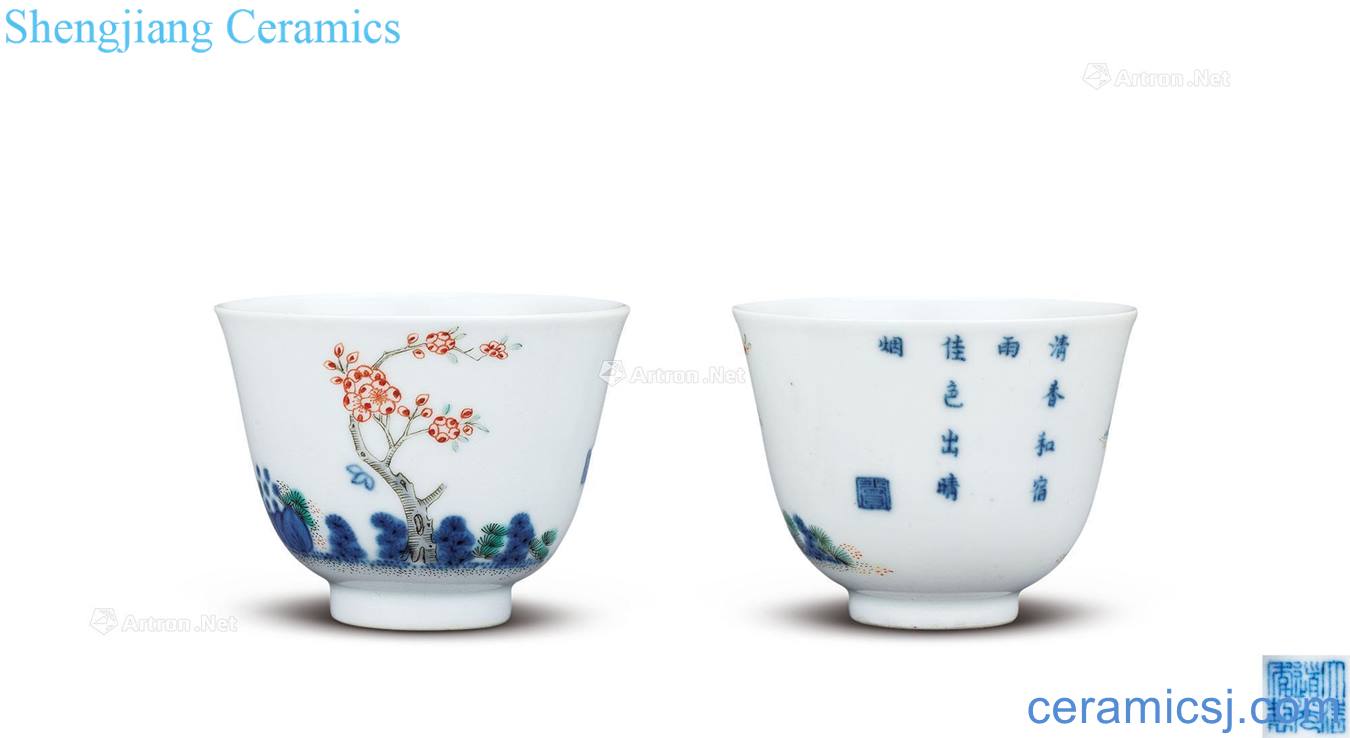 Qing daoguang Blue and white color flora cup (a)
