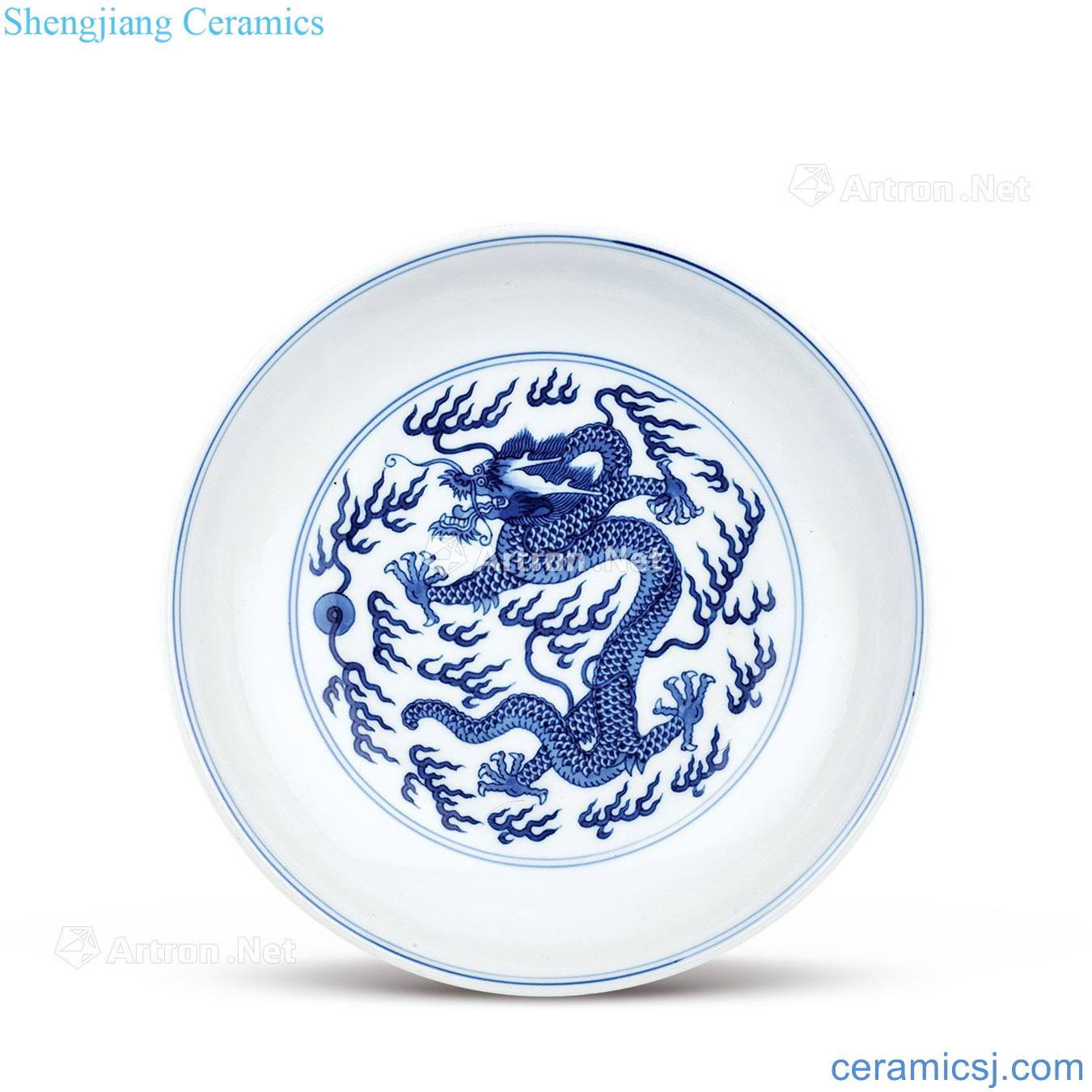 Qing qianlong Blue and white dragon plate (a)