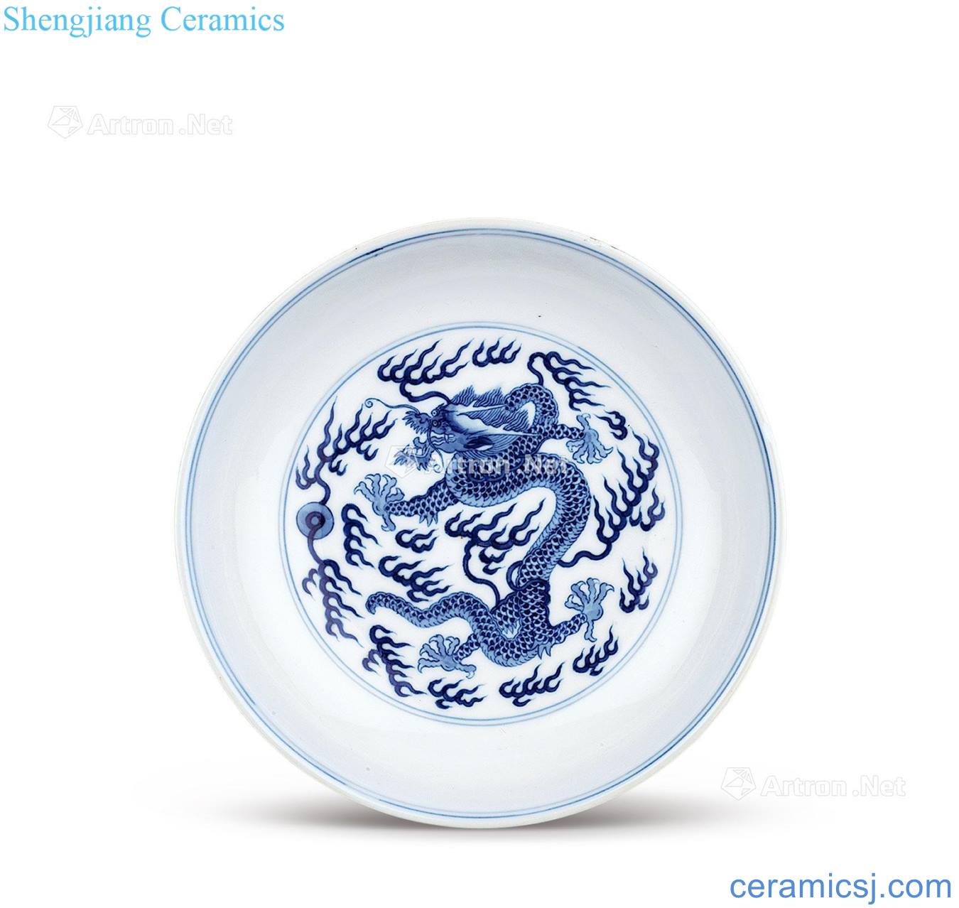 Qing qianlong Blue and white dragon plate (a)