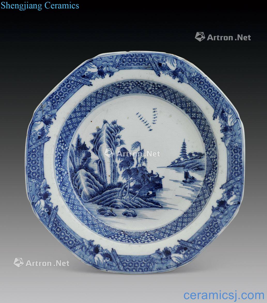 Emperor qianlong Blue and white landscape tray