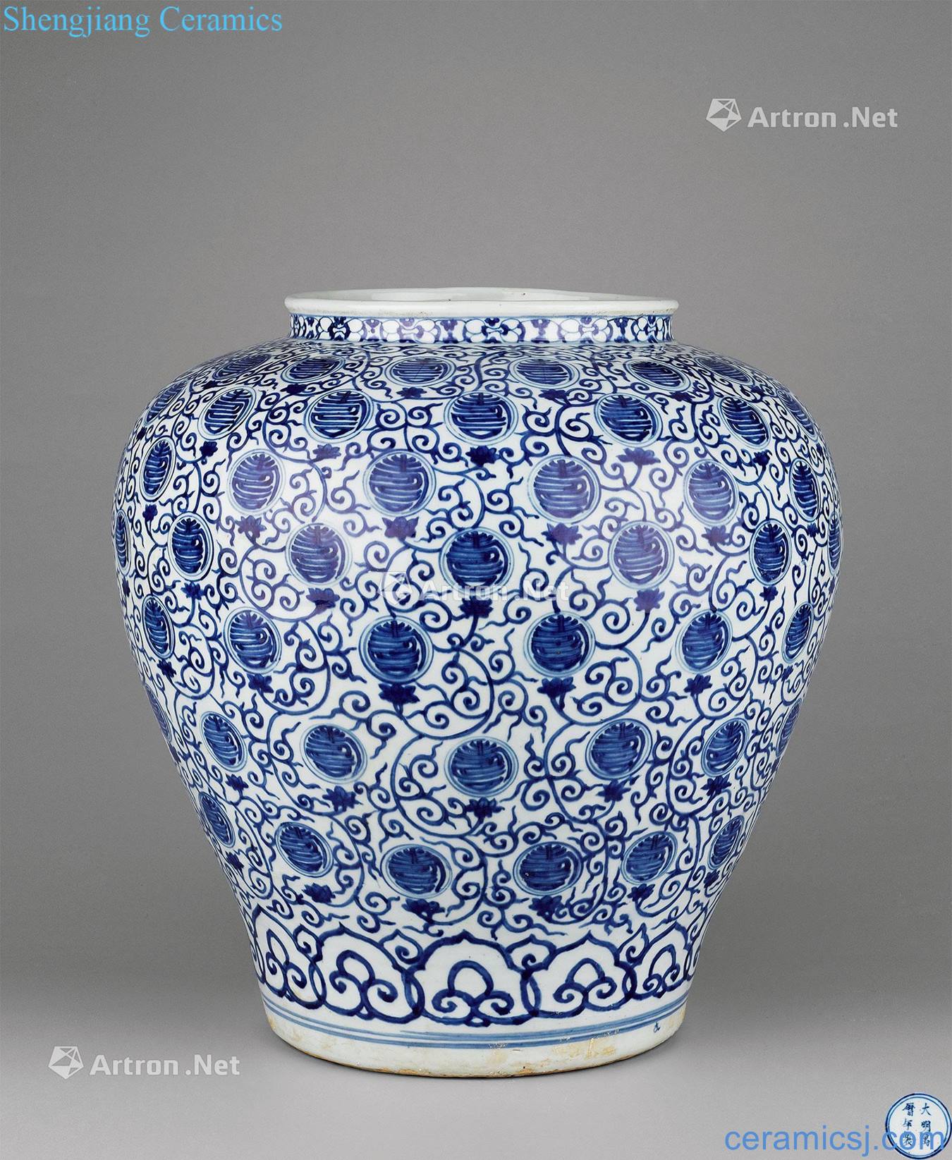 Ming wanli Blue and white group long-lived grain big cans
