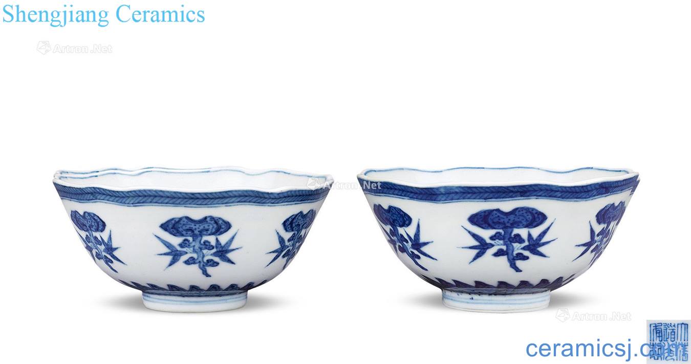 Qing daoguang Blue and white ganoderma lucidum birthday grain flower mouth bowl (a)