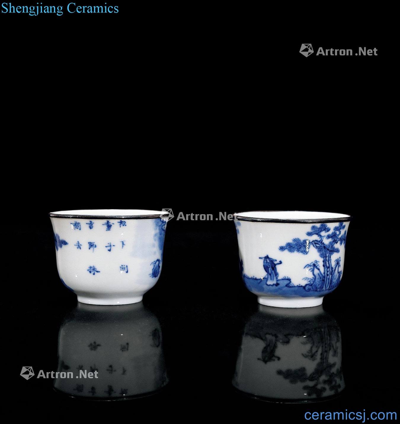 Qing dynasty blue-and-white panasonic speech teacher poems cup (a)
