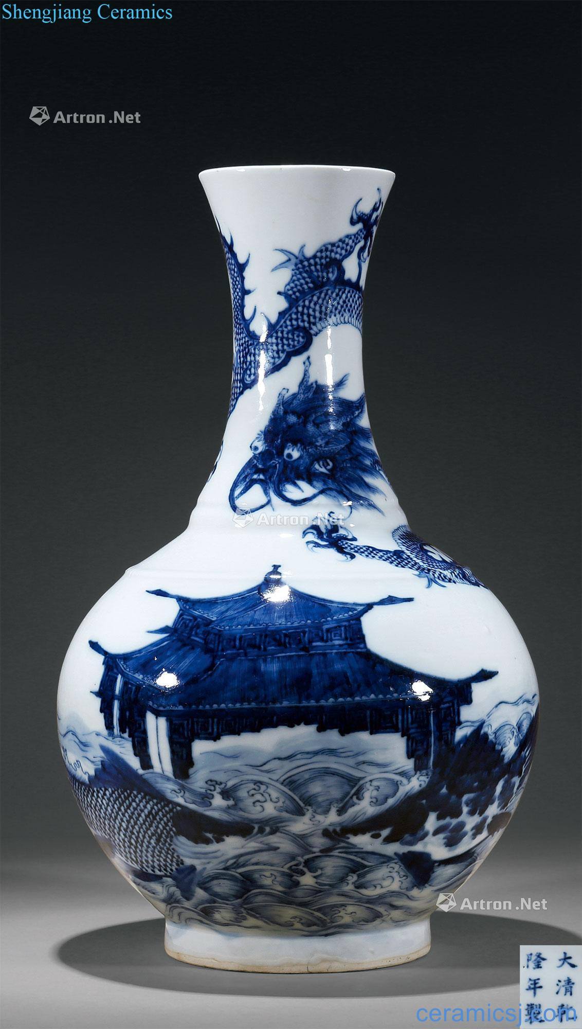 Qing guangxu Blue and white YuLongBianHua TuShang bottles
