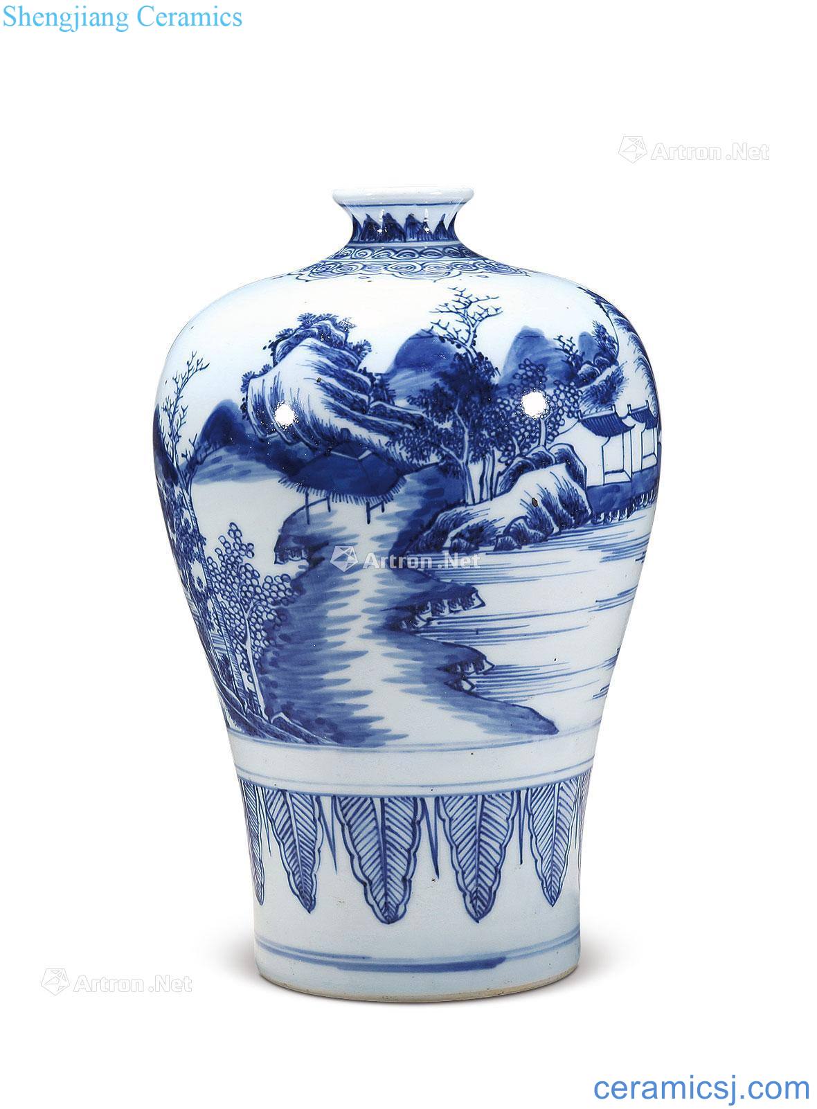 qing Blue and white landscape pattern mei bottles