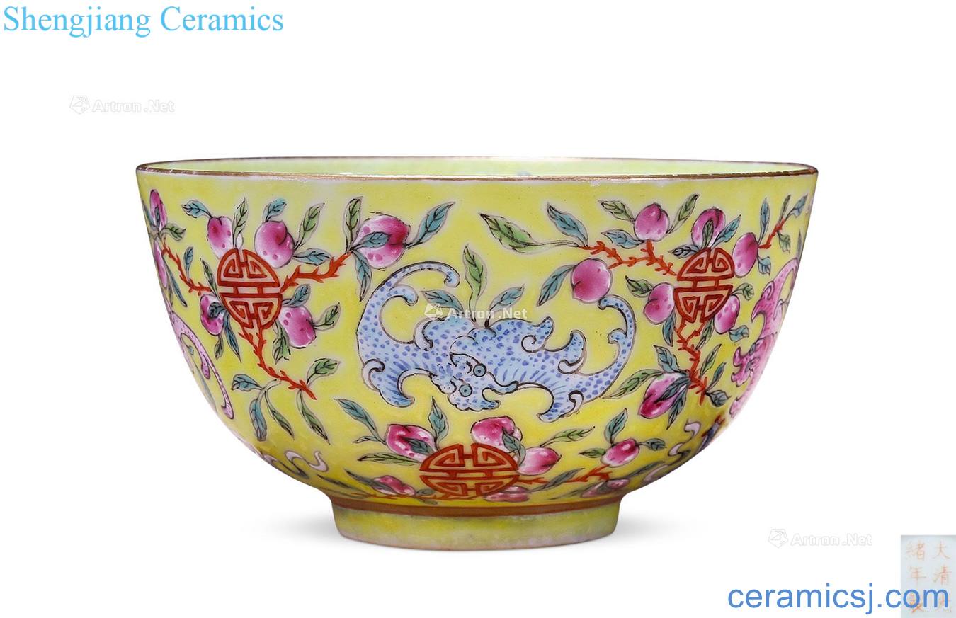 Qing guangxu Yellow powder enamel live green-splashed bowls