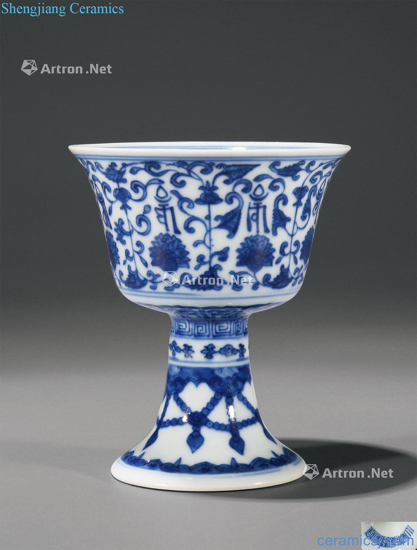 Qing qianlong Blue and white Sanskrit footed cup