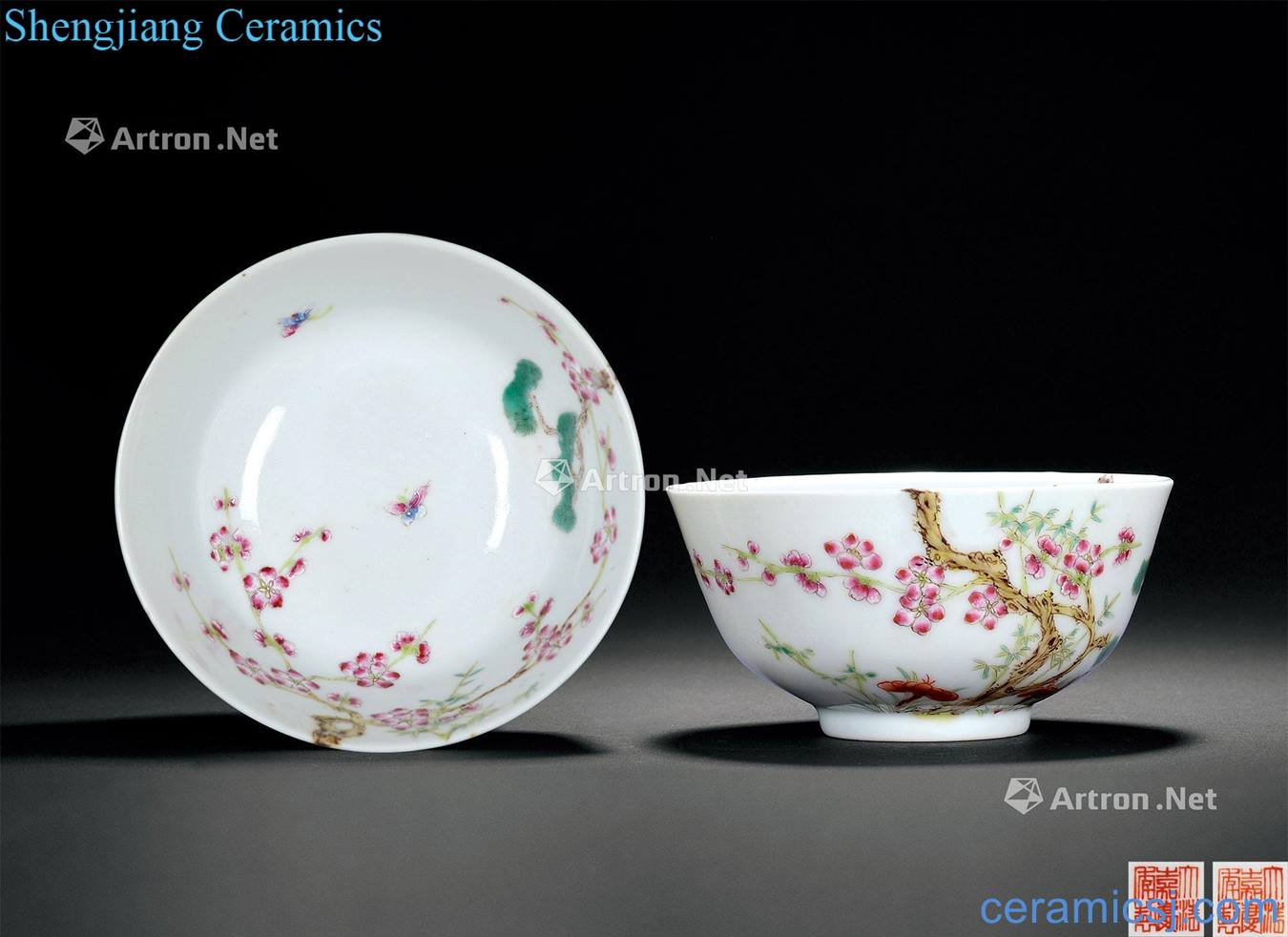 Clear pastel branch flowers green-splashed bowls (a)