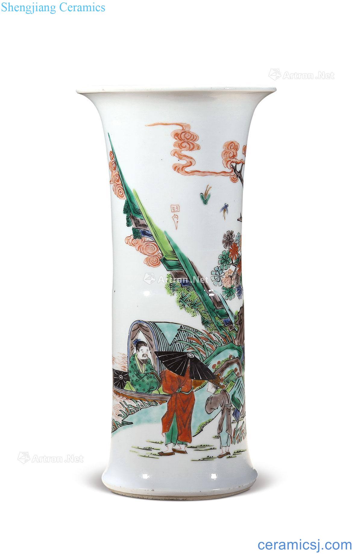 Qing guangxu Flower vase with colorful landscape characters