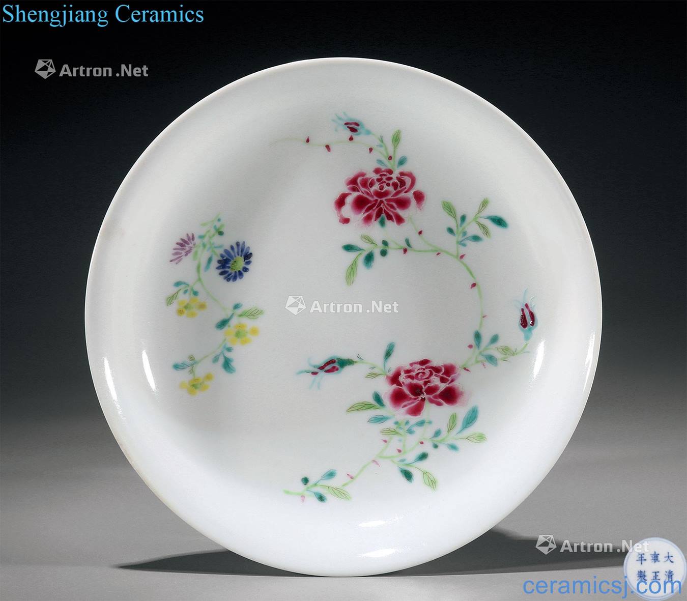 Qing yongzheng pastel flowers tray