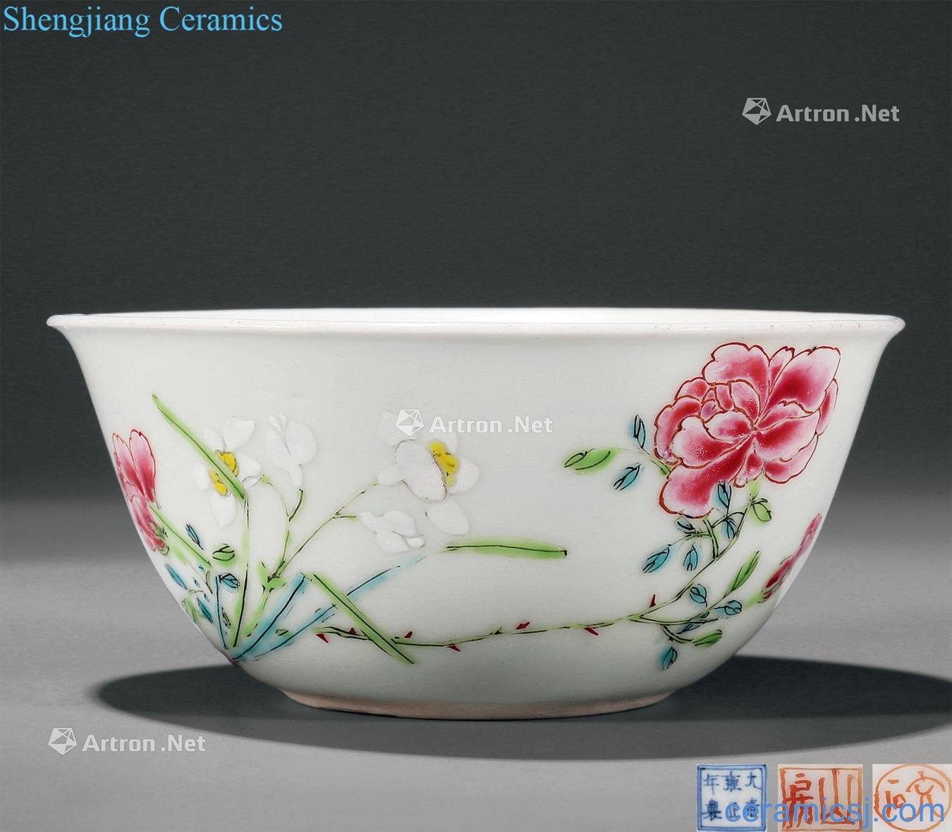 Qing yongzheng pastel flowers green-splashed bowls