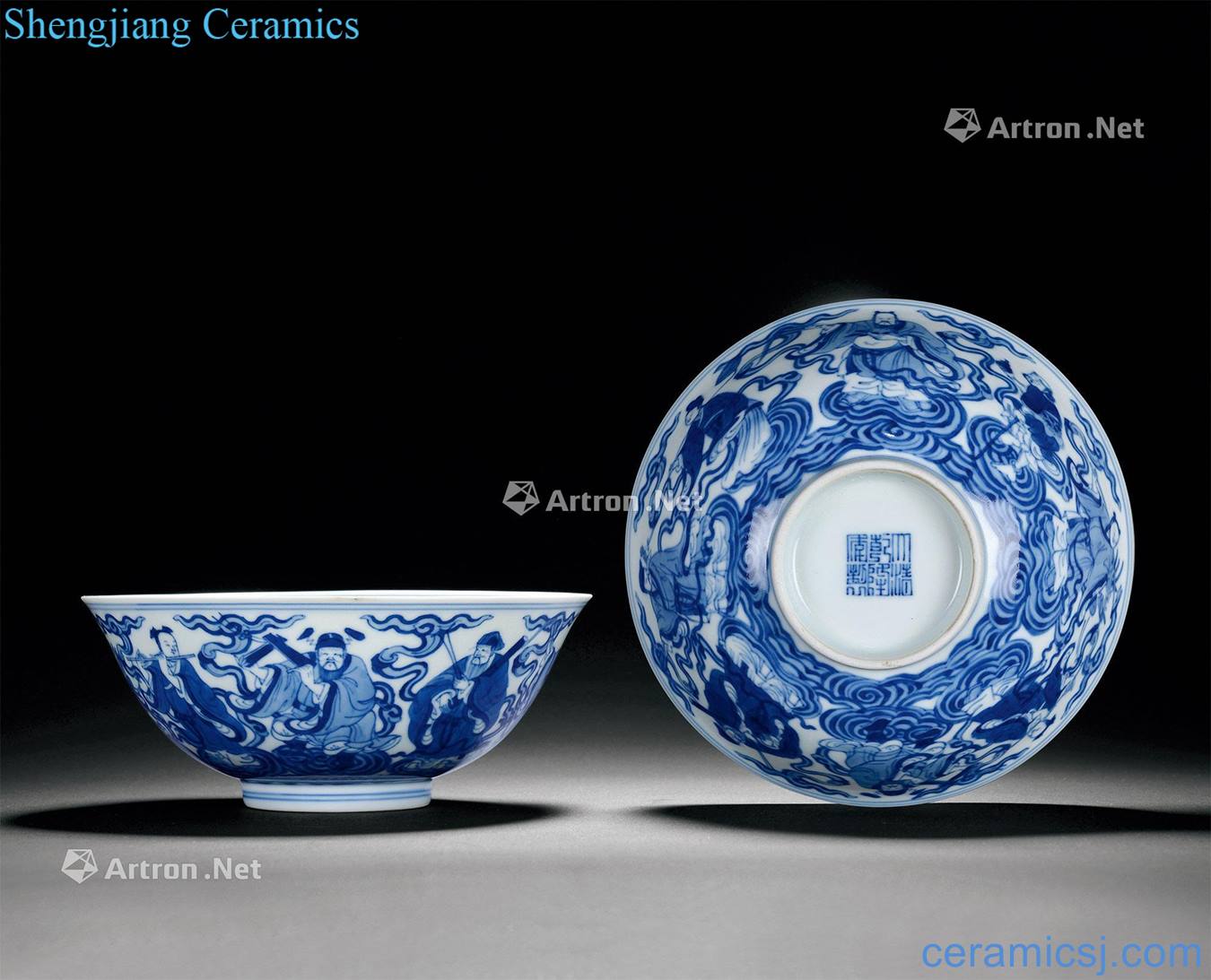 [] qing qianlong dynasty Kiln porcelain the eight immortals green-splashed bowls (a)