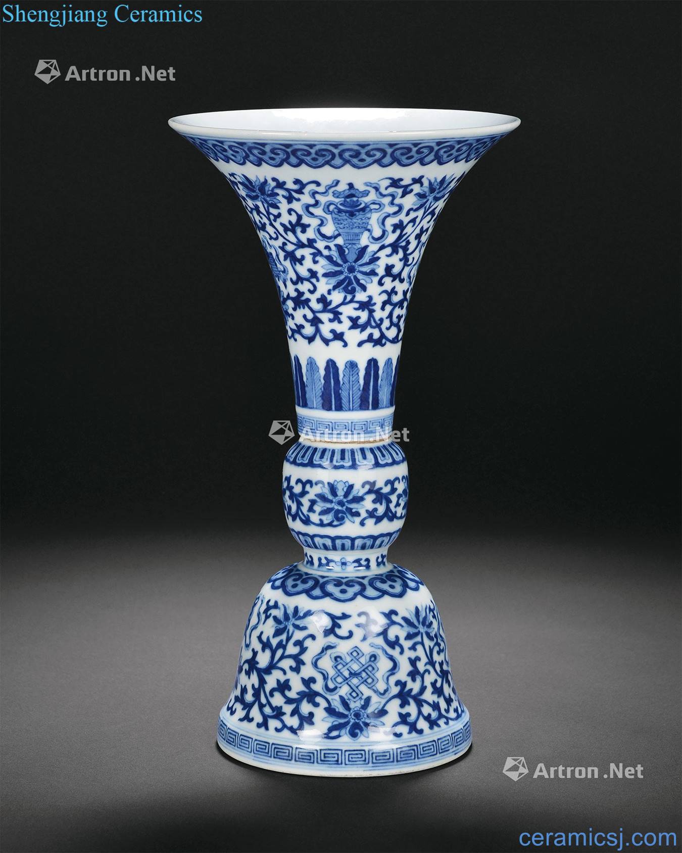 [] qing xianfeng dynasty Blue and white tie up sweet grain and flower vase with lotus flower