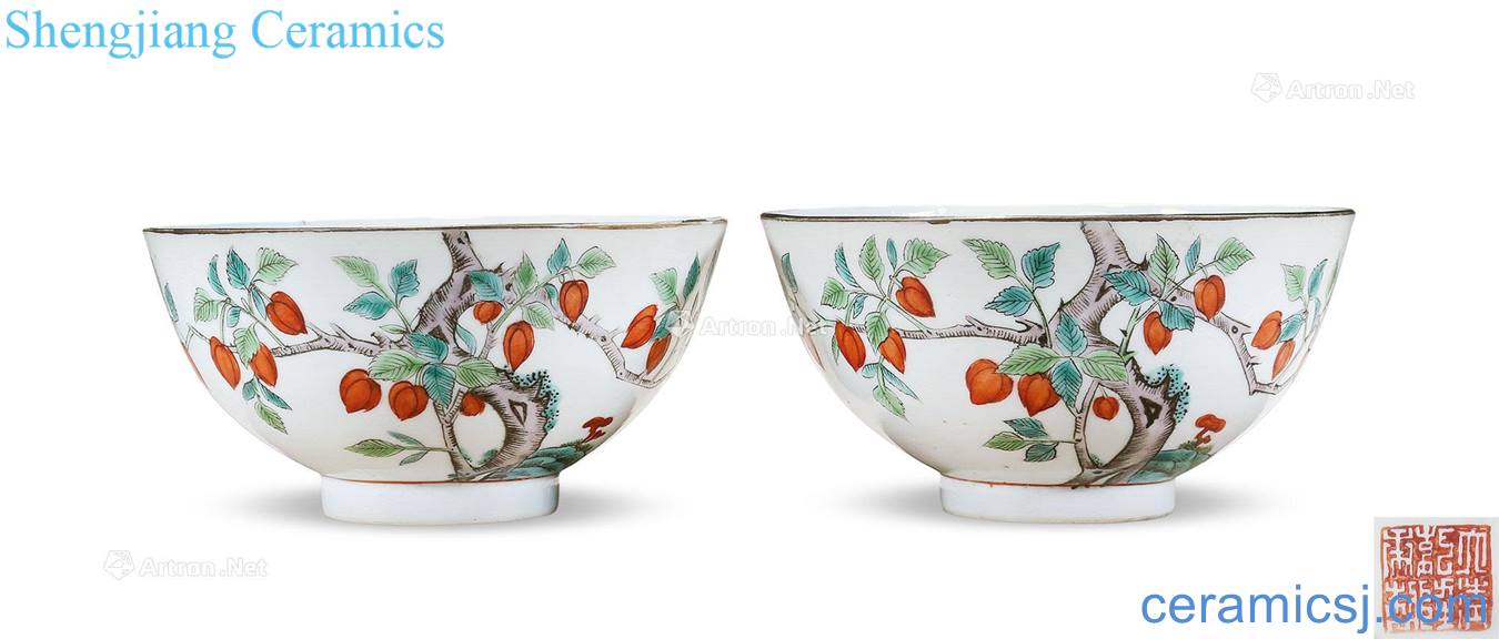 Qing guangxu Colorful flowers butterfly tattoo bowl (a)