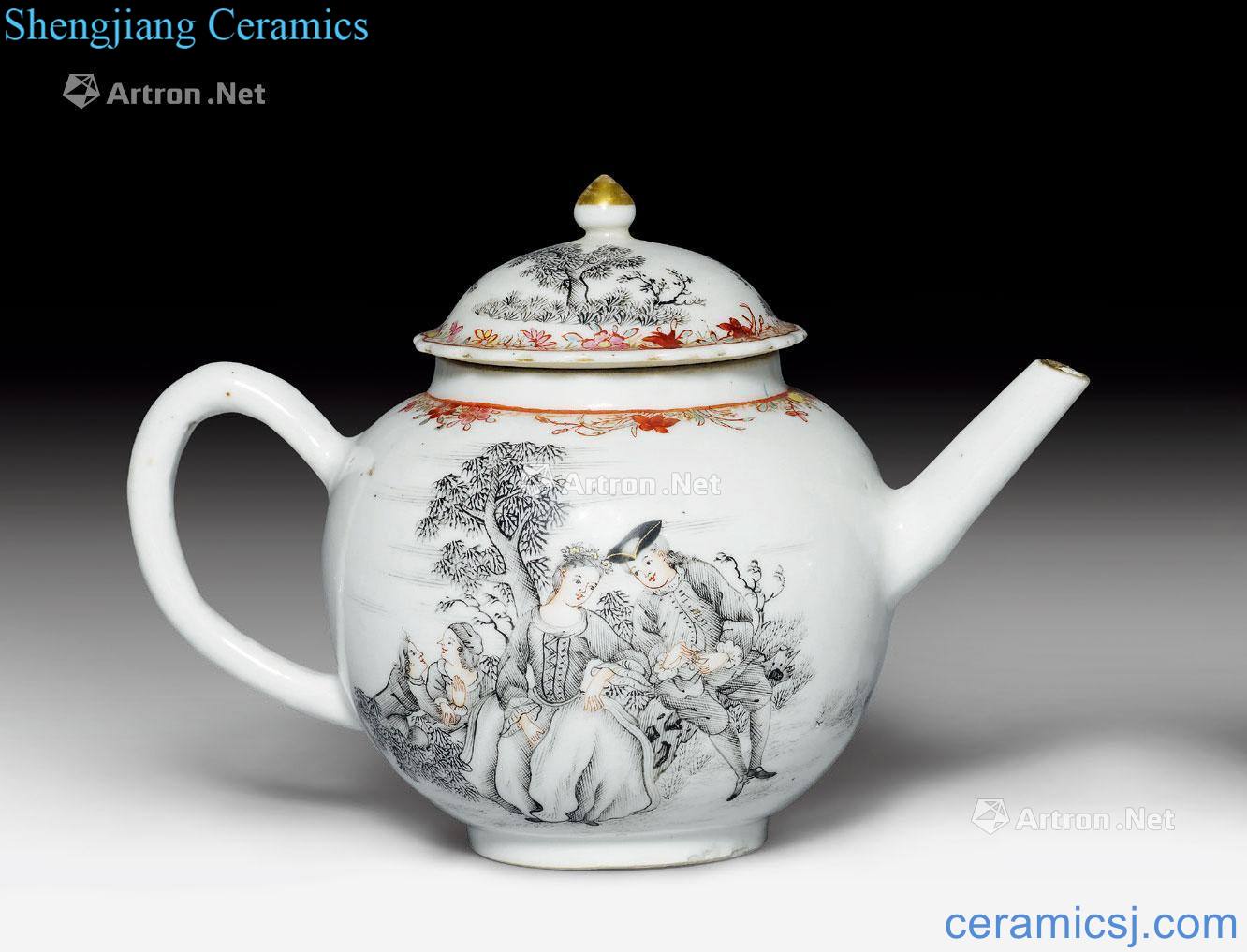 qianlong Draw the European couples figure porcelain teapot