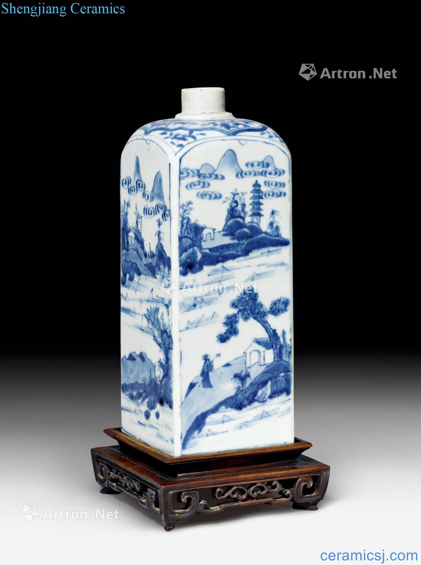 Kangxi emperor kangxi years Blue and white landscape square bottles