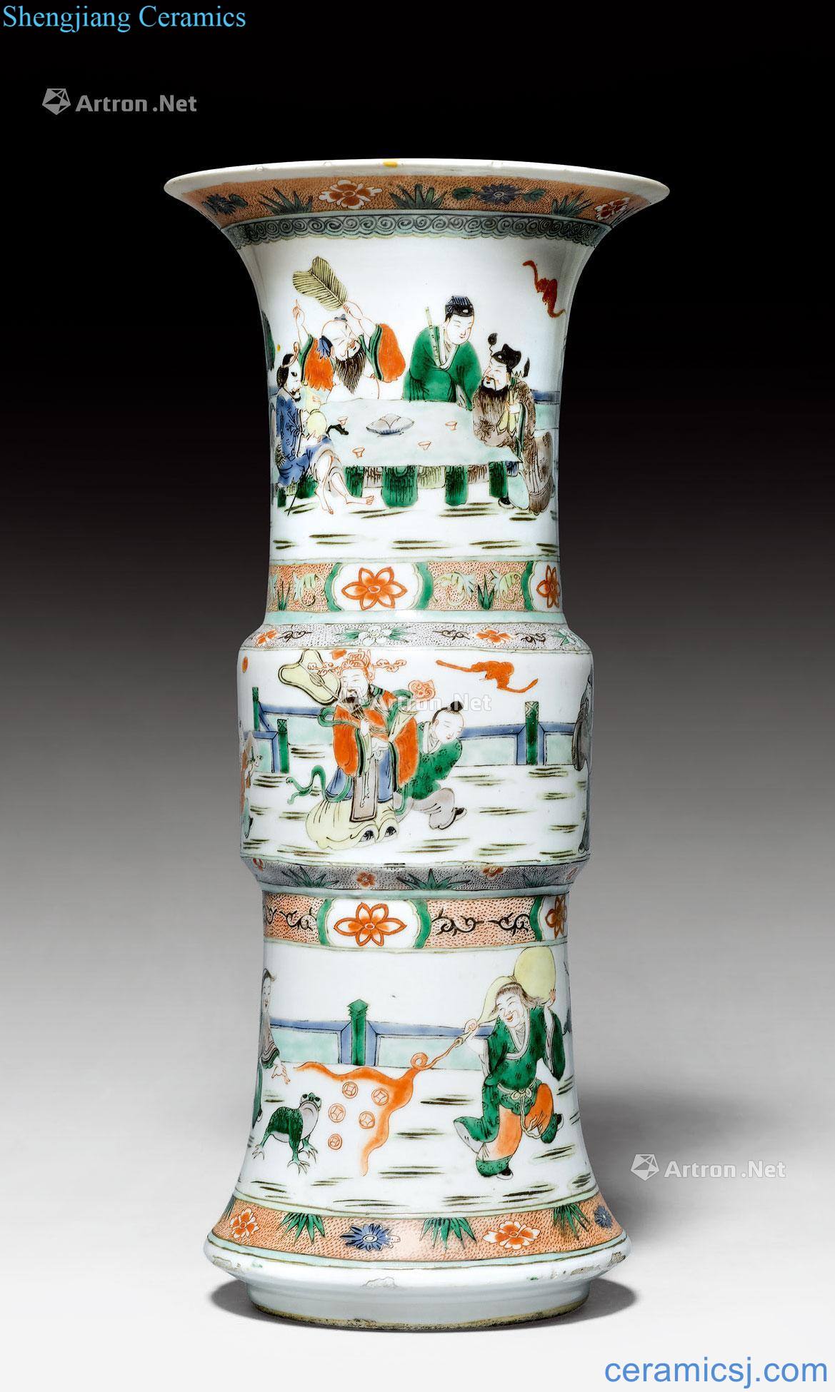 Kangxi years Five mythical figure lines vase with coloured drawing or pattern