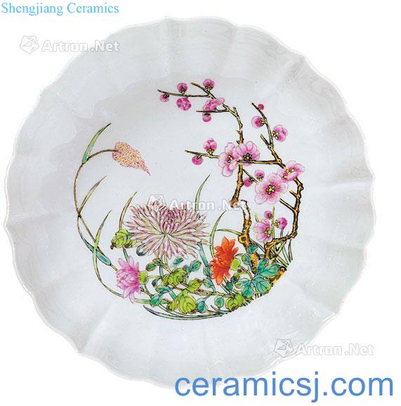 Qing yongzheng pastel flowers grain flower mouth tray
