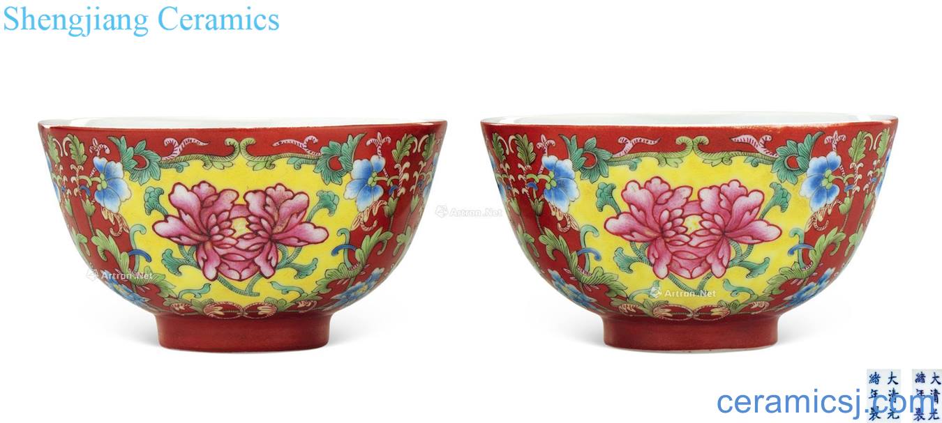 Qing guangxu Pastel flowers green-splashed bowls coral (a)