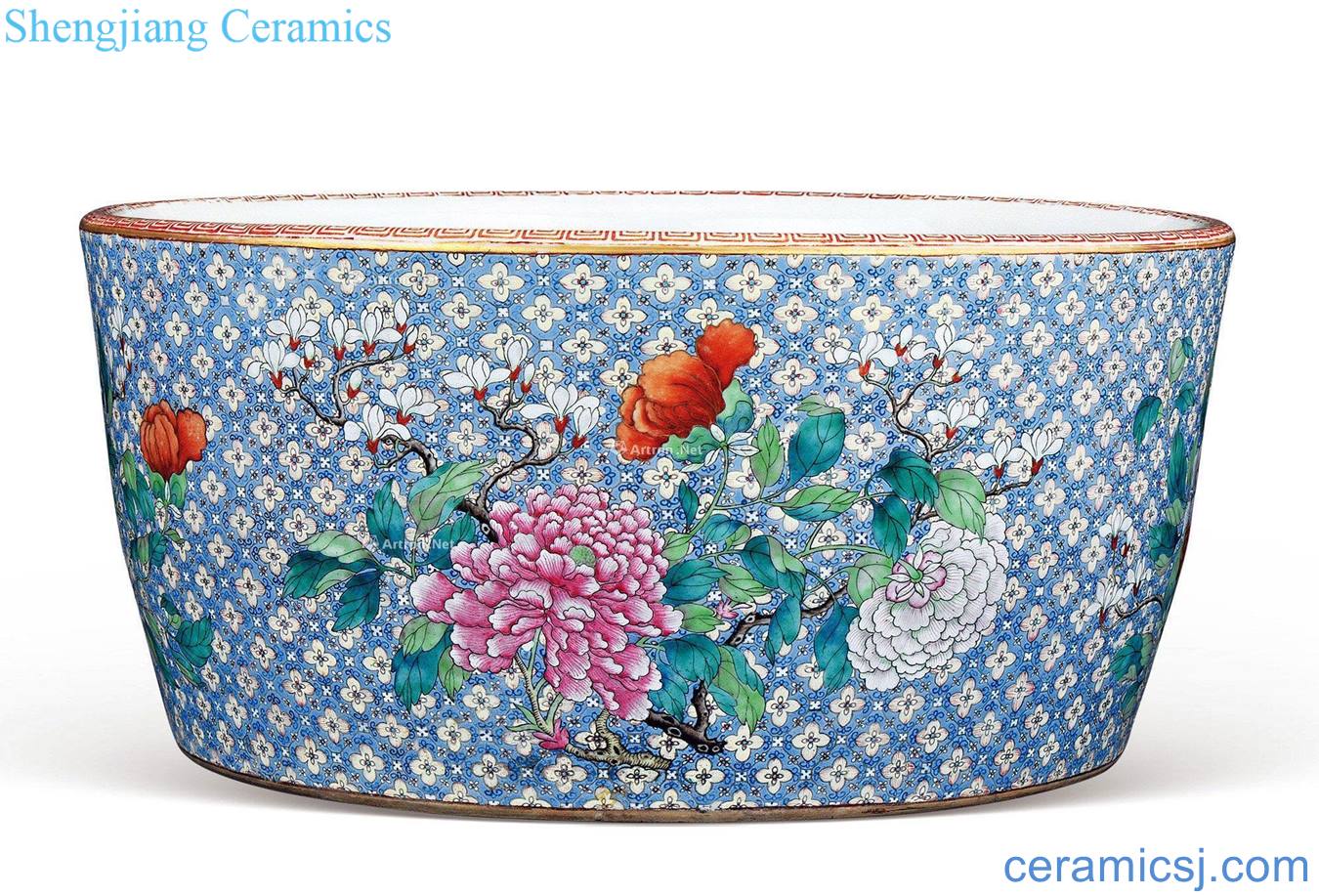 Qing jiaqing pastel brocade flower grain tank