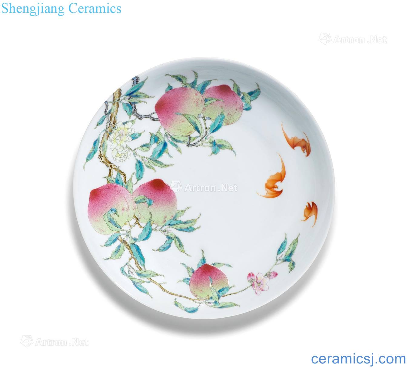 Qing qianlong pastel wufu eight peach grain branch tray