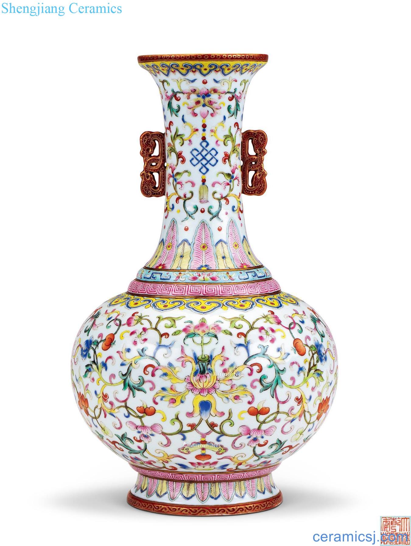Qing qianlong pastel treasure phase flower vase with a dragon