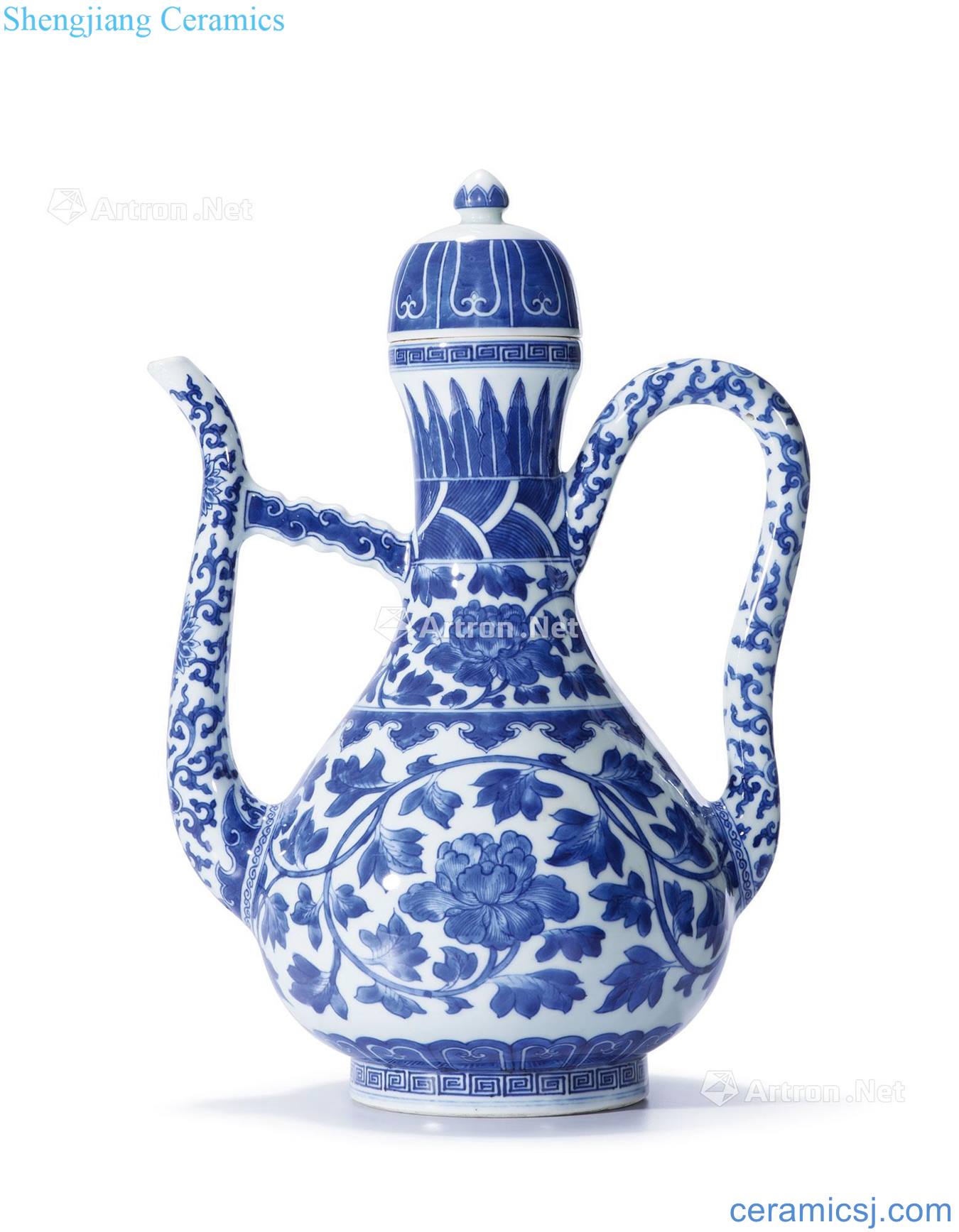 The qing emperor kangxi Ewer blue tie peony ganoderma lucidum in half